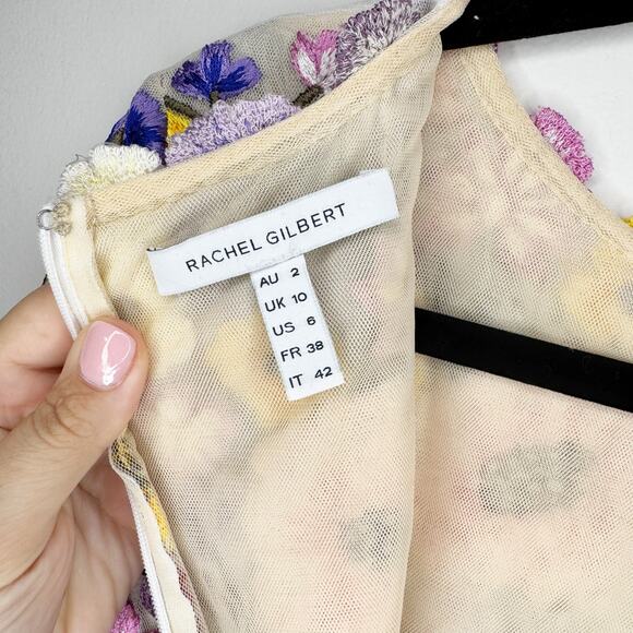 Rachel Gilbert Floral Embroidered Nya Long Sleeve Cocktail Mini Dress 6 US - Picture 7 of 12